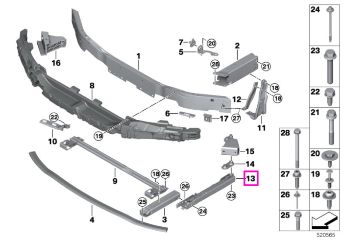 Adaptor inferior stanga, structura frontala - BMW Seria 1 F40, Seria 2 F44 F45 F46, X1 F48, X1L F49, X2 F39, Zinoro M13 - Mini Clubman F54, Countryman F60