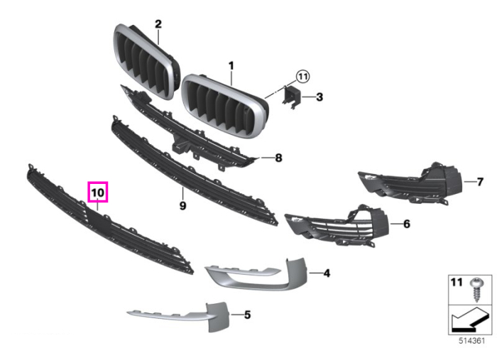 Grila centrala inferioara, bara protectie fata, cu suport radar ACC - BMW X5 F15