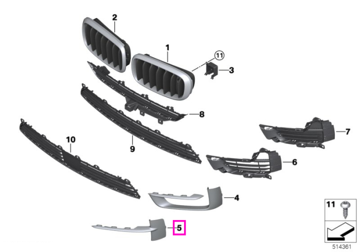 Ornament grila laterala dreapta, aluminiu mat, bara protectie fata - BMW X5 F15