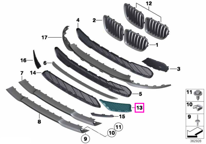  Grila fata inferioara, dreapta, Basis Line - BMW X1 E84	