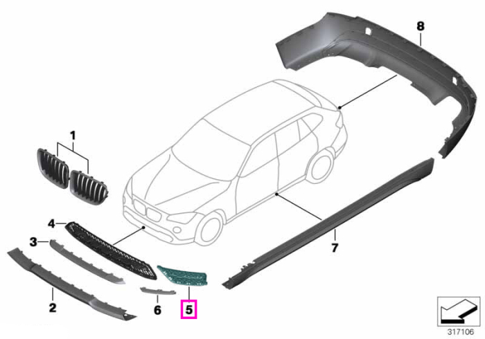  Grila frontala inferioara dreapta, Sport Line / X Line - BMW X1 E84	