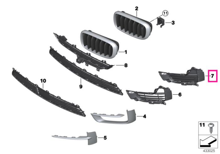 Grila laterala inchisa bara protectie fata, dreapta, Negru - BMW X5 F15