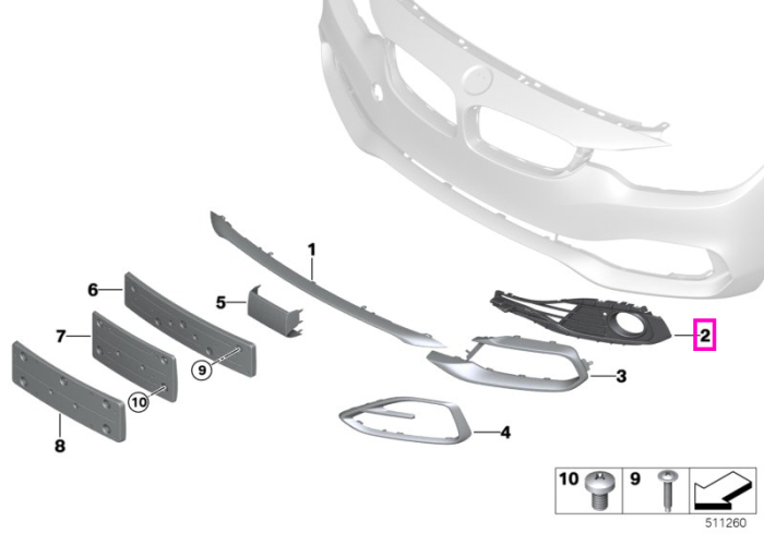 Grila proiector dreapta, partial deschisa, Modern Line - BMW Seria 4 F32 F33 F36