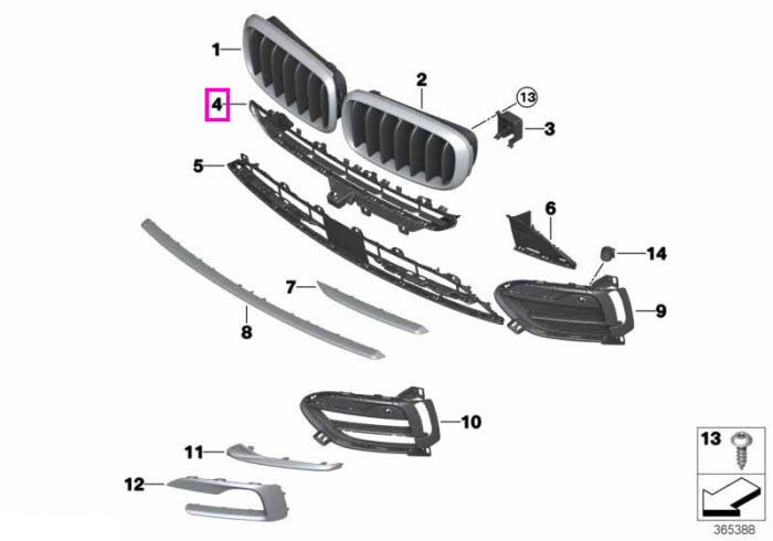 Grila centrala bara fata, superioara, deschisa - BMW X6 F16