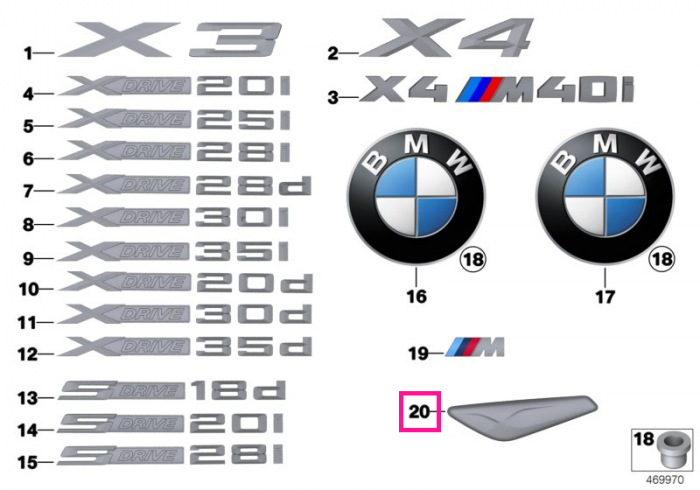 Ornament cromat aripa fata dreapta - BMW X3 F25, X4 F26