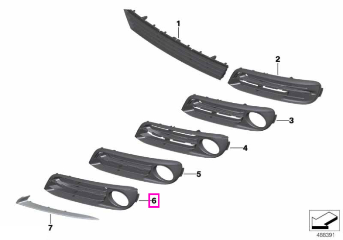 Grila proiector inchisa, bara protectie fata, dreapta, Lines - BMW Seria 5 F10 F11