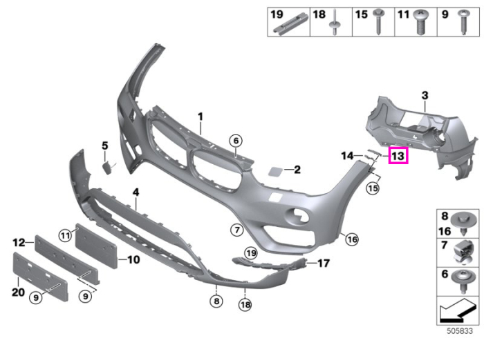Suport prindere bara fata pe aripa, dreapta sus - BMW X1 F48, X1L F49