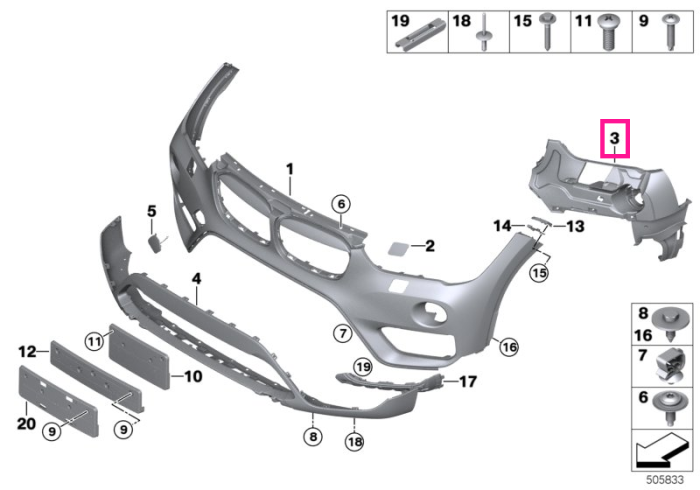 Suport proiector ceata, dreapta - BMW X1 F48 F49	