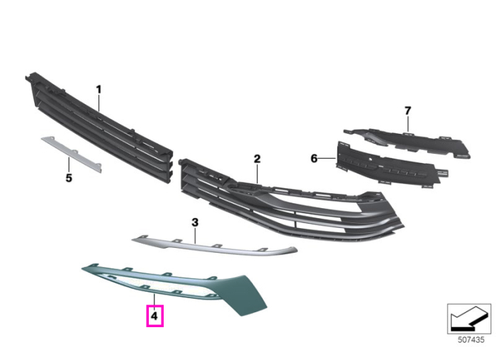 Ornament cromat, bara protectie fata, stanga, Luxury Line - BMW Seria 5 G30 G31