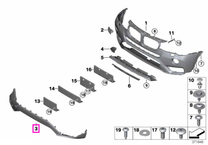 Spoiler bara protectie fata, PDC, negru - BMW X4 F26