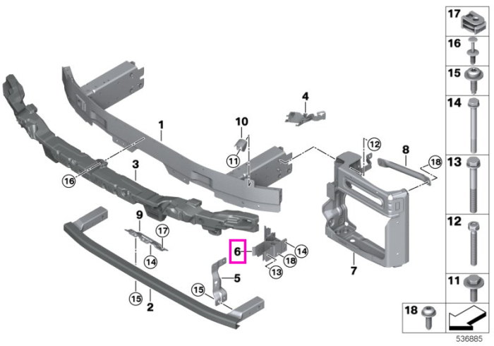 Adaptor dreapta, bara protectie fata - BMW X5 G05 M F95, X5L G18, X6 G06 M F96, X7 G07, XM G09