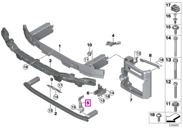 Legatura verticala dreapta, M, suport bara protectie fata - BMW X5 G05, X5L G18, X6 G06, X7 G07, XM G09