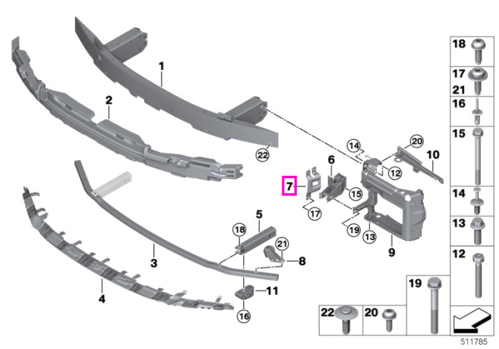Conexiune verticala, dreapta, bara protectie fata - BMW Seria 2 G42 G87 M2, Seria 3 G20 G21 G28 G80 G81 M3, Seria 4 G22 G23 G26 G82 G83 M4, i3L G28, i4 G26