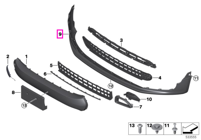 Spoiler negru, bara protectie fata, PDC - Mini Clubman F54