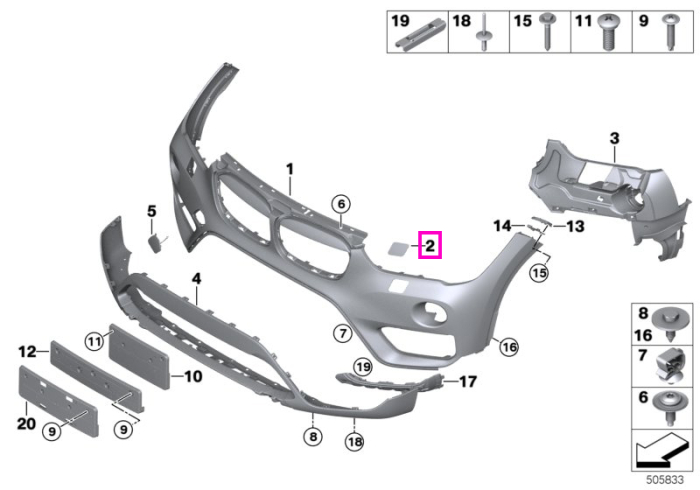 Capac duza spalator far, grunduit, stanga - BMW X1 F48