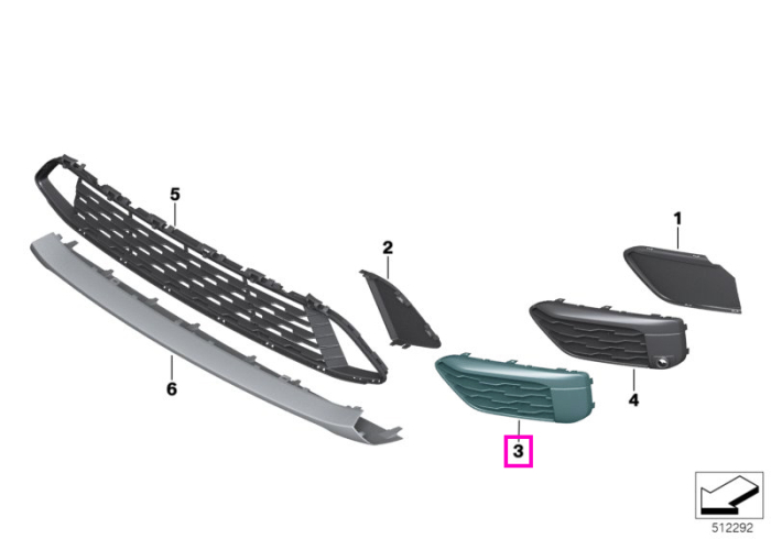 Grila frontala inferioara stanga, deschisa, versiune Sport Line - BMW X1 F48, X1L F49