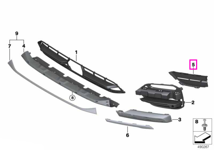 Ornament grila admisie aer, stanga, bara protectie fata - BMW X3 G01