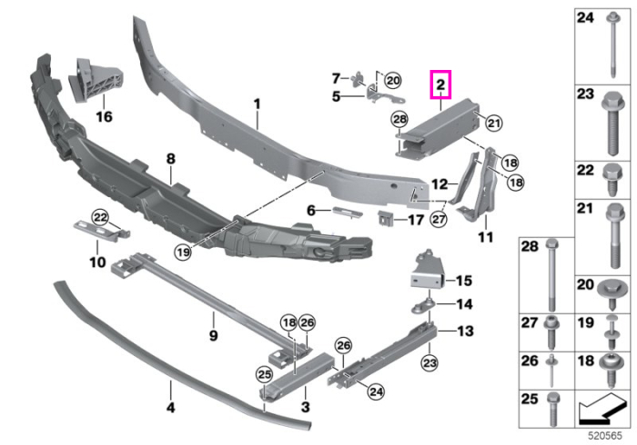 Element deformare stanga (crash box), bara protectie fata - BMW Seria 1 F40, Seria 2 F44