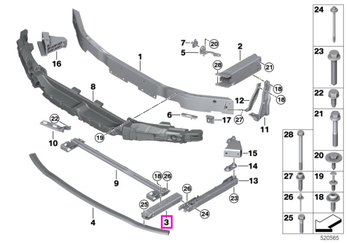 Element deformare bara fata, inferior, dreapta - BMW Seria 1 F40, Seria 2 F44
