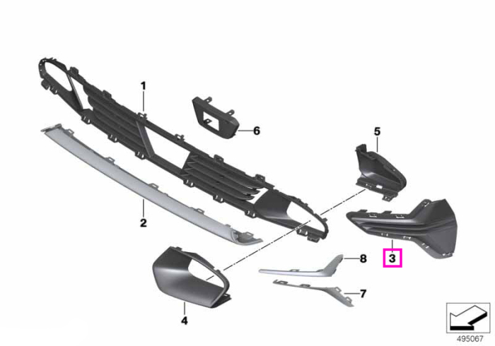 Grila laterala inchisa, bara protectie fata, dreapta, Basis Line - BMW Seria 3 G20 G21