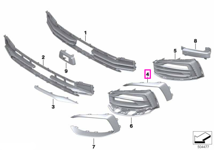Ornament grila laterala bara fata, Basis, dreapta - BMW Seria 1 F40