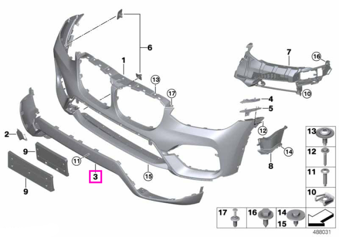 Ornament protectie bara fata, PDC - BMW X3 G01