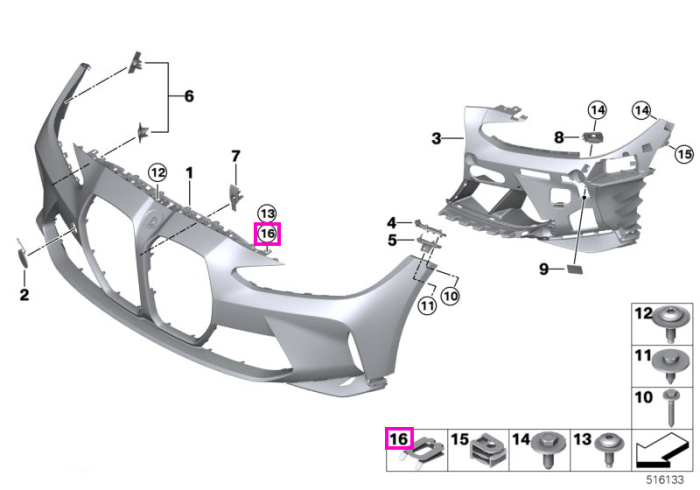 Clema fixare bara fata - BMW Seria 3 G80 G81 M3, Seria 4 G82 G83 M4 - tip motor S58