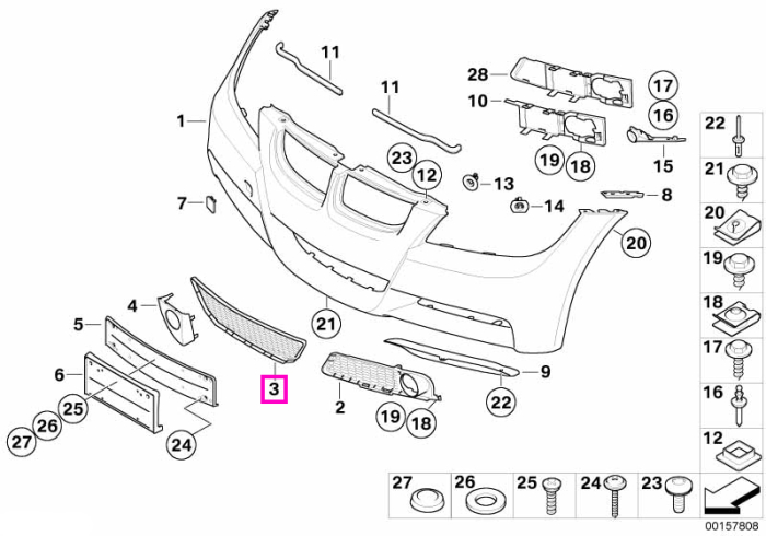 Grila centrala inferioara, bara protectie fata, M Sport - BMW Seria 3 E90 E91