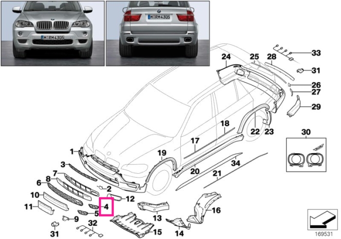 Grila ornamentala deschisa, bara fata, stanga - BMW X5 E70