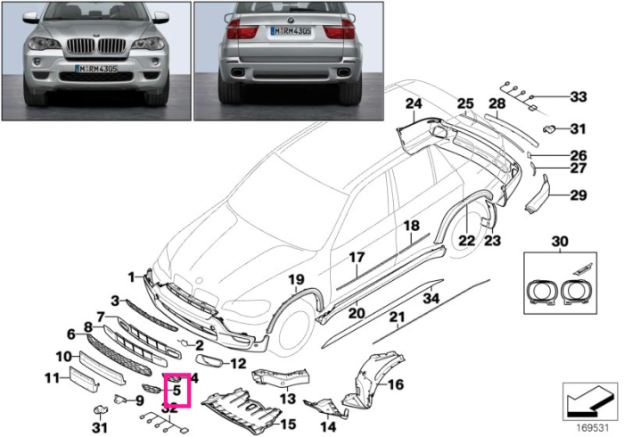 Grila ornamentala inchisa, bara fata, dreapta - BMW X5 E70