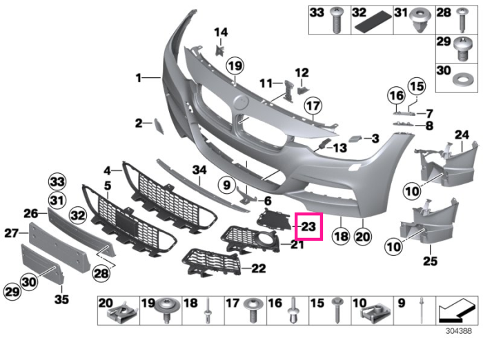 Ornament grila fata, stanga, M - BMW Seria 3 F30 F31 F35