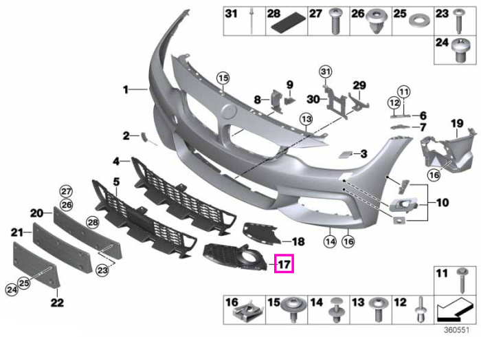 Grila proiector ceata, stanga, bara protectie fata - BMW Seria 4 F32 F33 F36