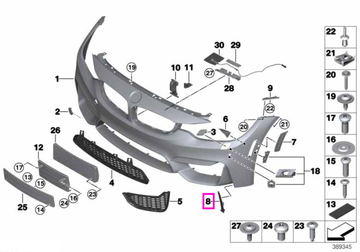 Grila admisie aer, stanga, bara protectie fata - BMW Seria 3 F80 M3, Seria 4 F82 F83 M4 - tip motor S55