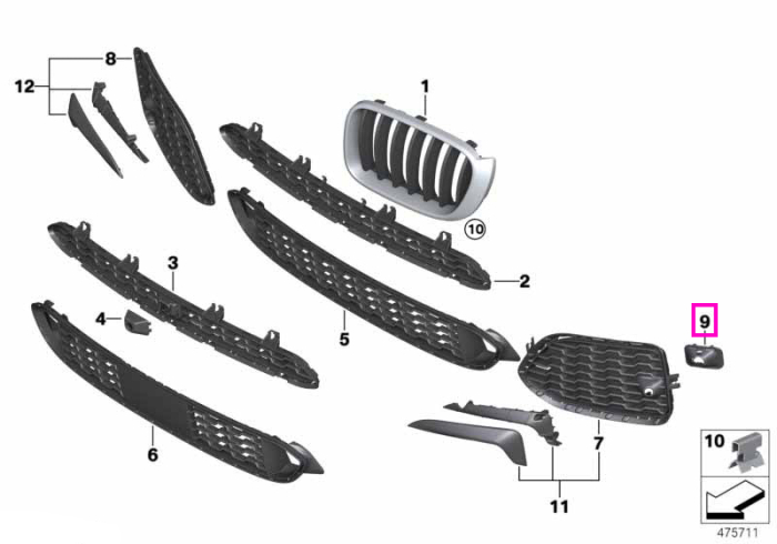 Suport exterior senzor PDC, fata, dreapta, M - BMW X3 F25, X4 F26