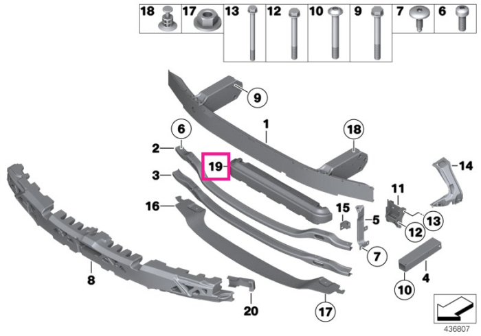 Amortizor impact central, bara fata, M - BMW Seria 5 F10, Seria 6 F06 F12 F13