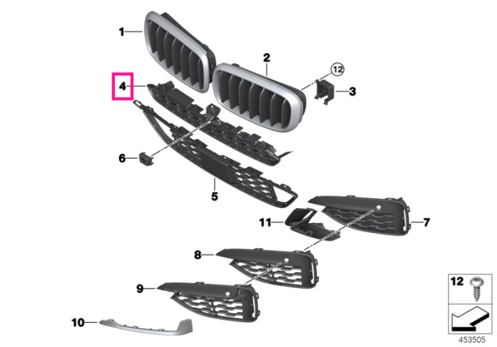 Grila centrala superioara, deschisa, M, ICAM - BMW X6 F16