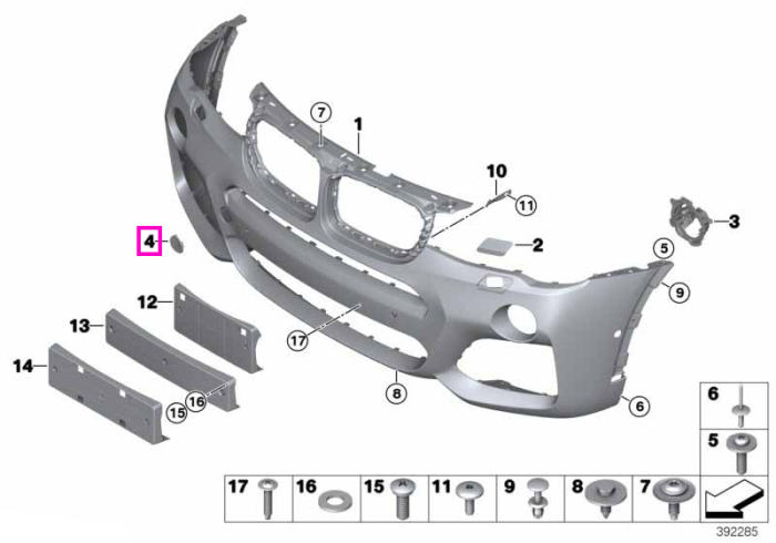 Capac ornamental carlig remorcare, bara protectie fata, primerizat, M - BMW X3 F25, X4 F26