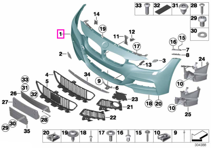 Bara protectie fata, primerizata, M, PDC - BMW Seria 3 F30 F31 F35