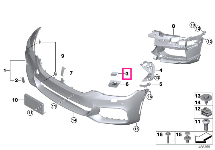 Ornament/Capac spritiera far dreapta, primerizat - BMW Seria 5 G30 G31	