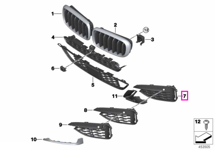 Grila laterala inchisa, dreapta, M - BMW X6 F16