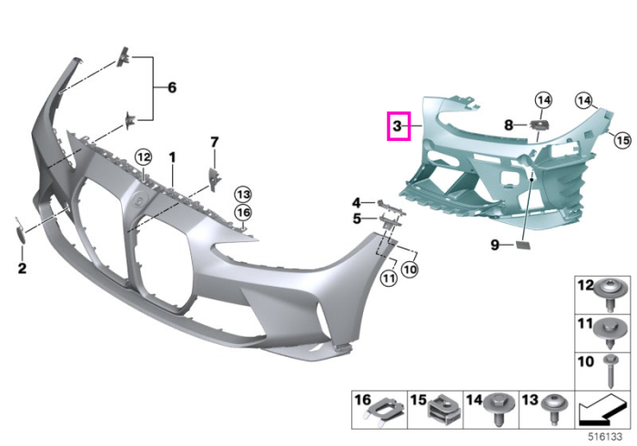 Cadru prindere bara fata, stanga - BMW Seria 3 G80 G81 M3, Seria 4 G82 G83 M4