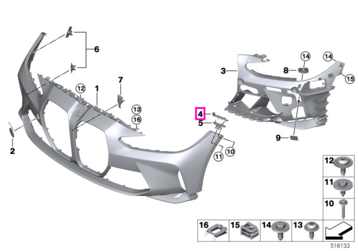 Ghidaj bara fata dreapta, sus - BMW Seria 3 G80 G81 M3, Seria 4 G82 G83 M4, MS BMW Motorsport - tip motor S58