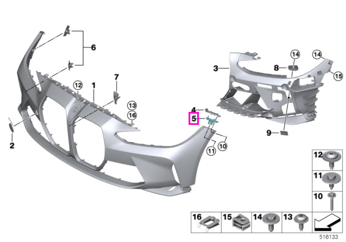 Ghidaj inferior bara protectie fata, partea dreapta - BMW Seria 3 G80 G81 M3, Seria 4 G82 G83 M4