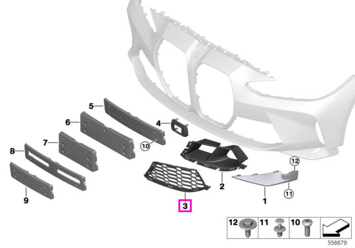 Grila admisie aer dreapta, bara fata - BMW Seria 3 G80 G81 M3, Seria 4 G82 G83 M4 - tip motor S58
