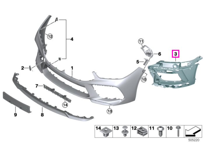 Carcasa interioara bara fata, M, dreapta - BMW Seria 8 F91 F92 F93 M8 - tip motor S63M