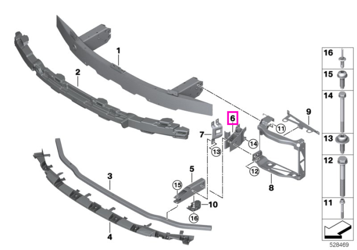Adaptor stanga, bara protectie fata - BMW Seria 2 G87 M2, Seria 3 G80 G81 M3, Seria 4 G82 G83 M4, MS BMW Motorsport