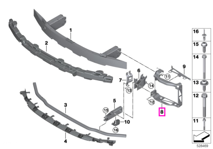 Armatura bara fata stanga - BMW Seria 2 G87 M2, Seria 3 G80 G81 M3, Seria 4 G82 G83 M4, MS BMW Motorsport