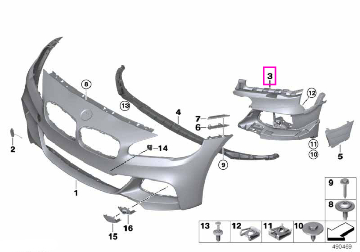 Suport montaj proiector ceata, dreapta, M - BMW Seria 2 F45 Active Tourer LCI 225xe - tip motor B38X