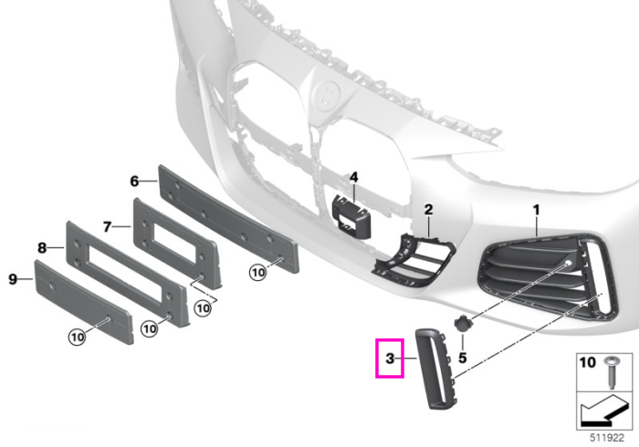 Ornament / Grila aer laterala, dreapta, "M" - BMW Seria 4 G26, i4 G26	