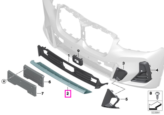 Ornament inferior central, bara protectie fata - BMW iX3 G08, X3 G01 G08, X4 G02